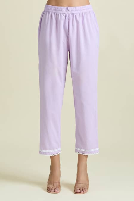 Naintara Bajaj_Purple , Satin Beads, Embroidery Collared Floral Kurta And Pant Set _at_Aza_Fashions