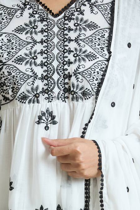 Shop_Naintara Bajaj_White Cotton Mirrors, Sequins, Embroidery V-neck Peplum Kurta And Sharara Set_Online_at_Aza_Fashions