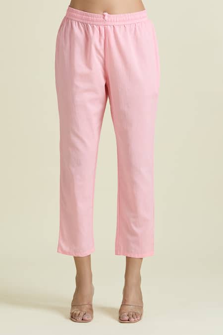 Buy_Samyukta Singhania_Pink Cotton Sequins, Mirrors Round Embroidered Sleeveless Anarkali And Pant Set_Online_at_Aza_Fashions