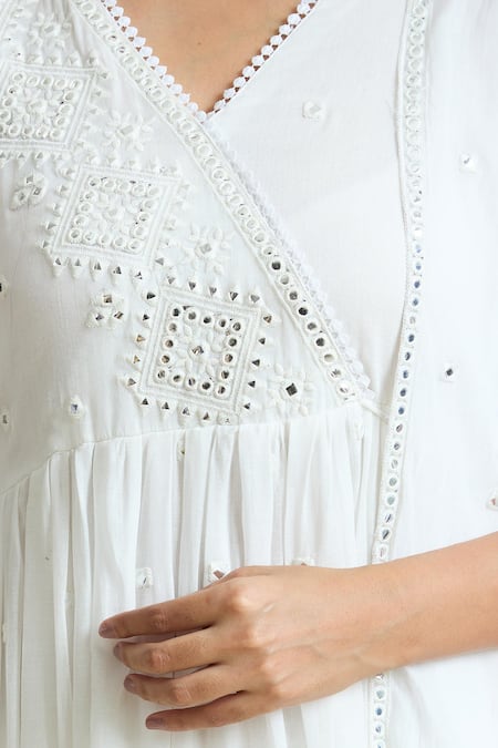 Shop_Samyukta Singhania_Off White , Satin Mirrors V-neck Emrboidered Angrakha And Pant Set_Online_at_Aza_Fashions