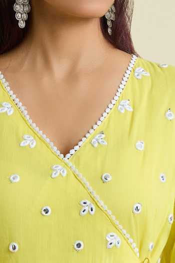 Adara Khan_Yellow Pant Cambric, Angarkha And Dupatta Embroidered Set_at_Aza_Fashions