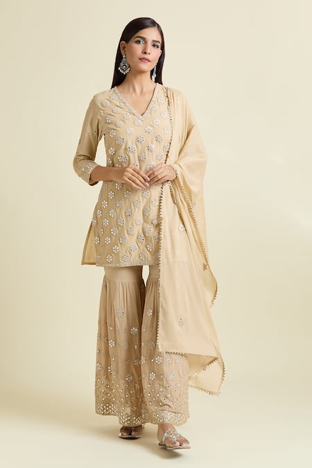 Samyukta Singhania Mirror Work Embroidered Kurta Sharara Set 