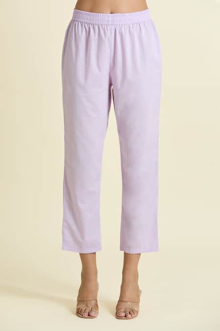 Samyukta Singhania_Purple Cotton Mirrors, Sequins V-neck Work Embroidered Anarkali Set_at_Aza_Fashions