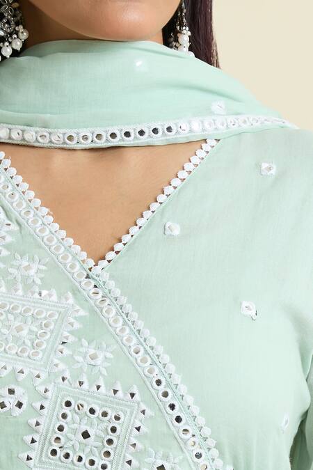 Buy Samyukta Singhania Green Cotton Embroidery, Mirrors V-neck Peplum Kurta Sharara Set Buy_Samyukta Singhania_Green Cotton Embroidery, Mirrors V-neck Peplum Kurta Sharara Set