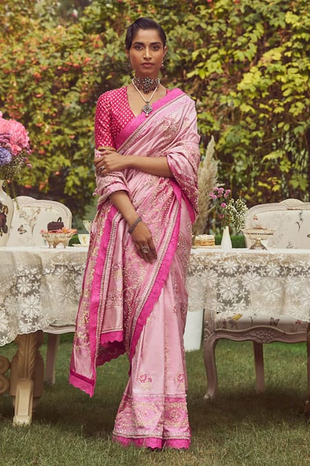 Kasturi Kundal Pink Pure Silk Woven Butedaar Scarlet O Hara Saree With Unstitched Blouse Piece 