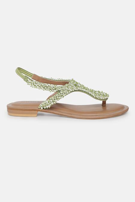 Buy_Aanchal Sayal_Green Pearl Lagoon Embroidered Flats_Online_at_Aza_Fashions