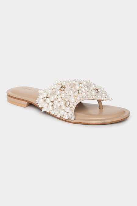 Aanchal Sayal Ivory Pearl Oyster Embroidered Flats 