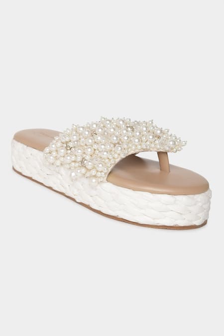 Aanchal Sayal Ivory Pearl Oyster Embroidered Platform Heels 