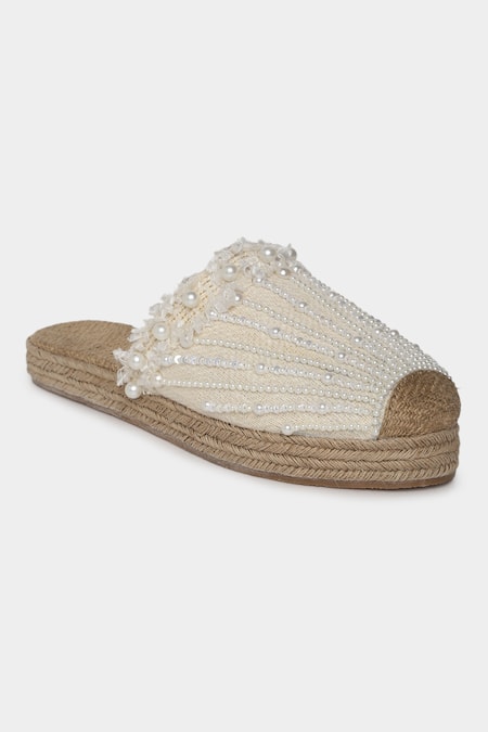 Aanchal Sayal Seashell Pearl Embroidered Mules 