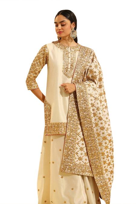 Buy Sheetal Batra Ivory Silk Organza, Silk, Chanderi Shadaab Gota Patti Kurta Sharara Set Buy_Sheetal Batra_Ivory Silk Organza, Silk, Chanderi Shadaab Gota Patti Kurta Sharara Set