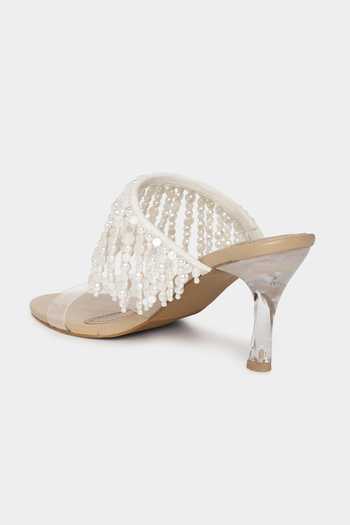 Aanchal Sayal_White Pearl Snowflake Embroidered Heels_Online_at_Aza_Fashions