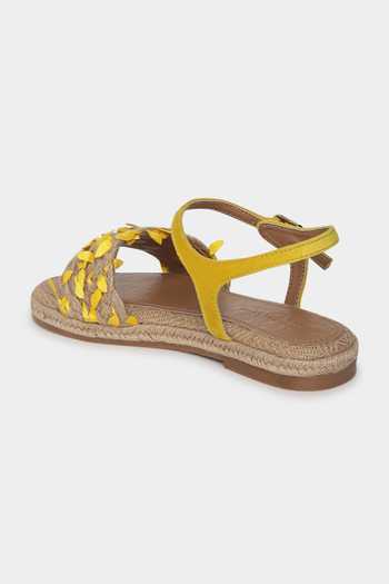 Aanchal Sayal_Yellow Petal Embroidery Sunshine Flats_Online_at_Aza_Fashions