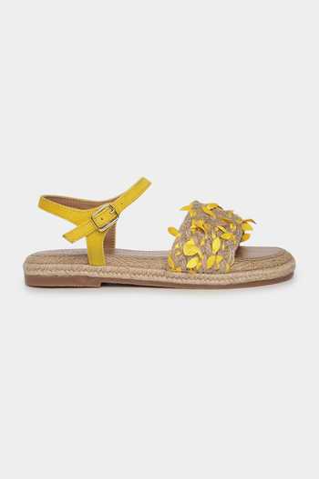 Buy_Aanchal Sayal_Yellow Petal Embroidery Sunshine Flats_Online_at_Aza_Fashions