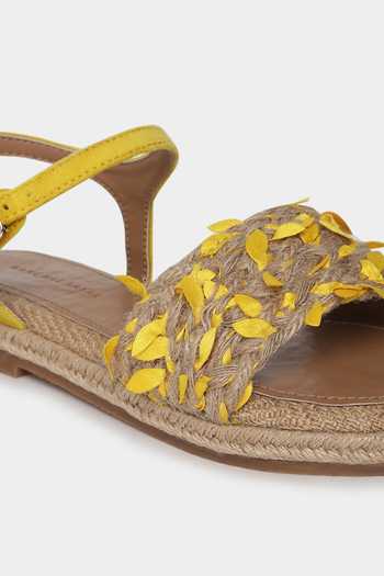 Shop_Aanchal Sayal_Yellow Petal Embroidery Sunshine Flats_Online_at_Aza_Fashions