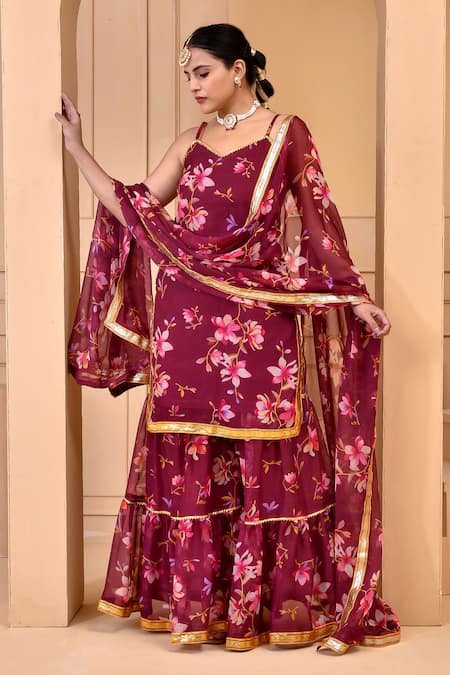 Bannhi Floral Print Kurta Sharara Set 