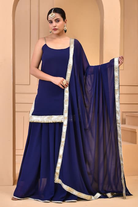 Buy Bannhi By Priyanka Rathore Blue Georgette Embroidery, Gota Patti Round Neck Sleeveless Kurta Sharara Set Online at Aza Fashions Buy_Bannhi By Priyanka Rathore_Blue Georgette Embroidery, Gota Patti Round Neck Sleeveless Kurta Sharara Set _Online_at_Aza_Fashions