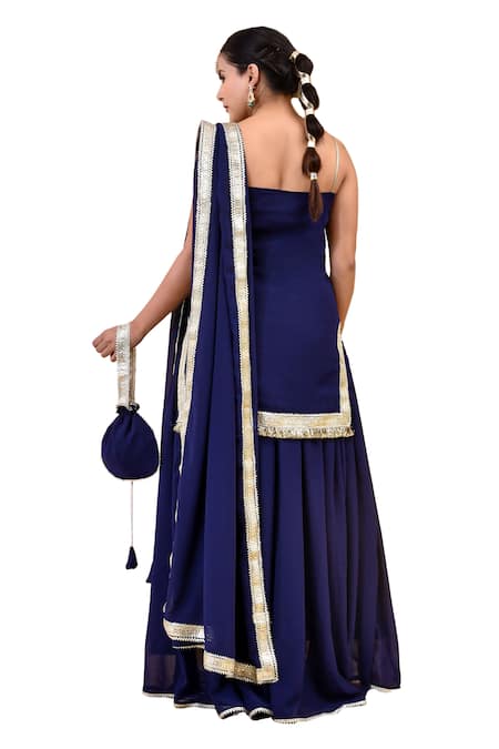 Shop Bannhi By Priyanka Rathore Blue Georgette Embroidery, Gota Patti Round Neck Sleeveless Kurta Sharara Set Online at Aza Fashions Shop_Bannhi By Priyanka Rathore_Blue Georgette Embroidery, Gota Patti Round Neck Sleeveless Kurta Sharara Set _Online_at_Aza_Fashions