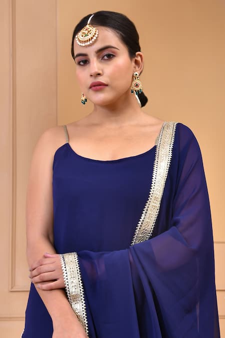 Bannhi By Priyanka Rathore Blue Georgette Embroidery, Gota Patti Round Neck Sleeveless Kurta Sharara Set at Aza Fashions Bannhi By Priyanka Rathore_Blue Georgette Embroidery, Gota Patti Round Neck Sleeveless Kurta Sharara Set _at_Aza_Fashions