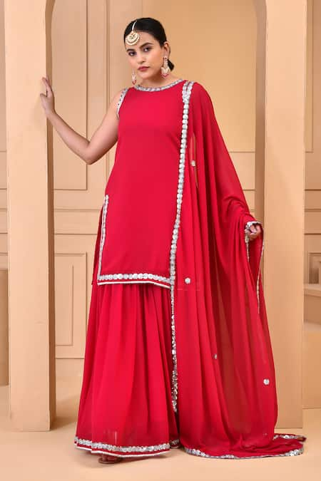 Bannhi Sequins Embroidered Kurta Sharara Set 