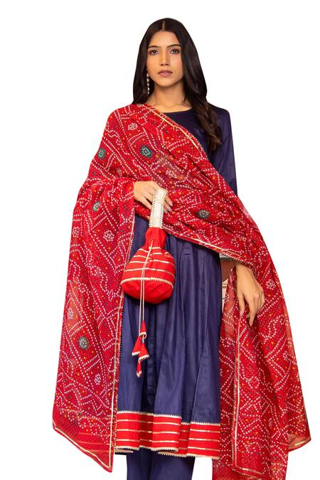 Bannhi By Priyanka Rathore Blue Cotton, Silk, Muslin Gota Patti, Embroidery Round Neck Anarkali Pant Set Online at Aza Fashions Bannhi By Priyanka Rathore_Blue Cotton, Silk, Muslin Gota Patti, Embroidery Round Neck Anarkali Pant Set _Online_at_Aza_Fashions