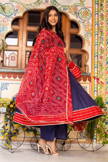 Buy Bannhi By Priyanka Rathore Blue Cotton, Silk, Muslin Gota Patti, Embroidery Round Neck Anarkali Pant Set Online at Aza Fashions Buy_Bannhi By Priyanka Rathore_Blue Cotton, Silk, Muslin Gota Patti, Embroidery Round Neck Anarkali Pant Set _Online_at_Aza_Fashions