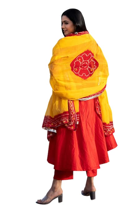 Buy Bannhi By Priyanka Rathore Red Cotton, Silk, Muslin Embroidery, Gota Patti Border Angrakha Kurta Pant Set Buy_Bannhi By Priyanka Rathore_Red Cotton, Silk, Muslin Embroidery, Gota Patti Border Angrakha Kurta Pant Set