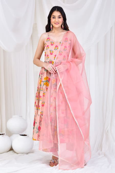 Bannhi Floral Print Cotton Anarkali Set 