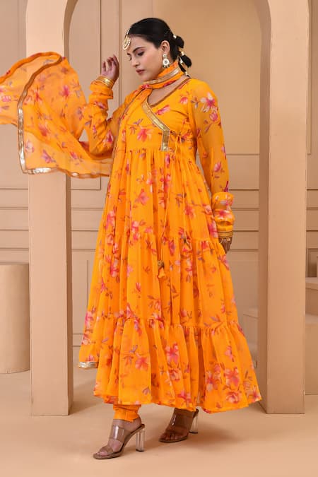 Bannhi Floral Print Angrakha Anarkali Set 