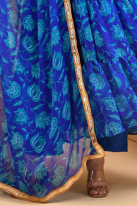 Buy Bannhi By Priyanka Rathore Blue Chiffon Gota Patti V-neck Floral Bloom Print Anarkali Pant Set Online at Aza Fashions Buy_Bannhi By Priyanka Rathore_Blue Chiffon Gota Patti V-neck Floral Bloom Print Anarkali Pant Set _Online_at_Aza_Fashions