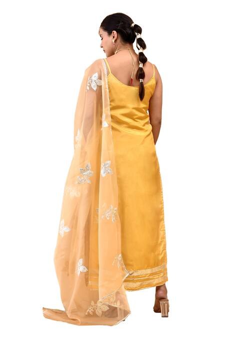 Bannhi By Priyanka Rathore Yellow Organza, Silk Gota Patti, Embroidery Scoop Placement Work Kurta Pant Set at Aza Fashions Bannhi By Priyanka Rathore_Yellow Organza, Silk Gota Patti, Embroidery Scoop Placement Work Kurta Pant Set _at_Aza_Fashions