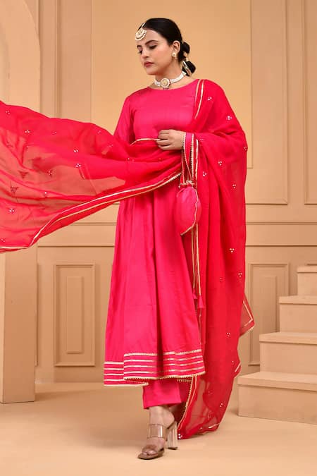 Shop Bannhi By Priyanka Rathore Pink Georgette, Satin, Anarkali And Pant Set With Work Dupatta Online at Aza Fashions Shop_Bannhi By Priyanka Rathore_Pink Georgette, Satin, Anarkali And Pant Set With Work Dupatta _Online_at_Aza_Fashions