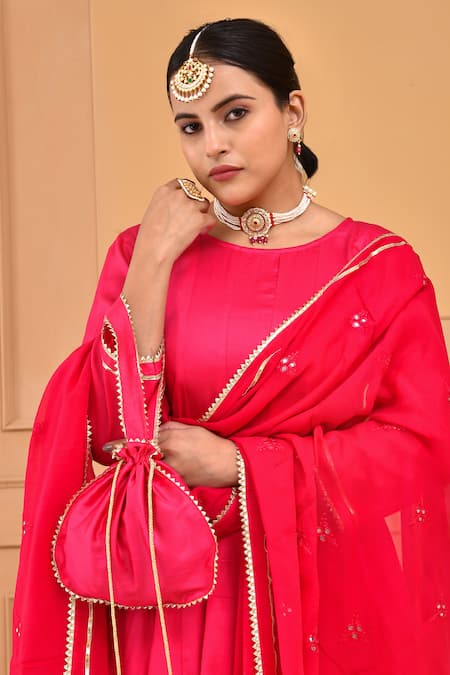 Bannhi By Priyanka Rathore Pink Georgette, Satin, Anarkali And Pant Set With Work Dupatta at Aza Fashions Bannhi By Priyanka Rathore_Pink Georgette, Satin, Anarkali And Pant Set With Work Dupatta _at_Aza_Fashions