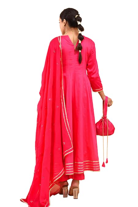 Buy Bannhi By Priyanka Rathore Pink Georgette, Satin, Anarkali And Pant Set With Work Dupatta Buy_Bannhi By Priyanka Rathore_Pink Georgette, Satin, Anarkali And Pant Set With Work Dupatta