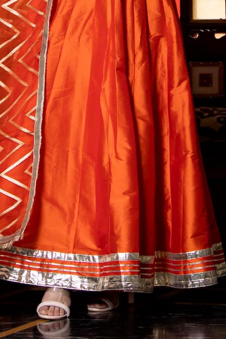 Bannhi By Priyanka Rathore Orange Organza, Taffeta Gota Patti, Zari Anarkali With Chevron Work Dupatta at Aza Fashions Bannhi By Priyanka Rathore_Orange Organza, Taffeta Gota Patti, Zari Anarkali With Chevron Work Dupatta _at_Aza_Fashions