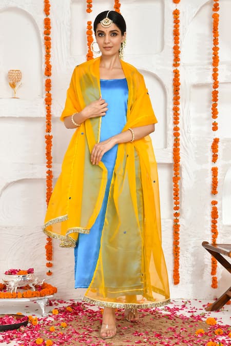 Buy Bannhi By Priyanka Rathore Blue Satin, Organza Embroidery Scoop Neck Kurta And Palazzo Set Online at Aza Fashions Buy_Bannhi By Priyanka Rathore_Blue Satin, Organza Embroidery Scoop Neck Kurta And Palazzo Set _Online_at_Aza_Fashions