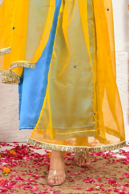 Shop Bannhi By Priyanka Rathore Blue Satin, Organza Embroidery Scoop Neck Kurta And Palazzo Set Online at Aza Fashions Shop_Bannhi By Priyanka Rathore_Blue Satin, Organza Embroidery Scoop Neck Kurta And Palazzo Set _Online_at_Aza_Fashions