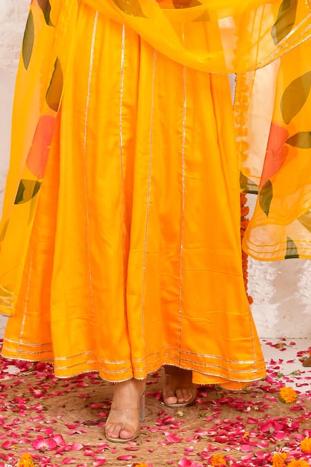 Buy Bannhi By Priyanka Rathore Yellow Organza, Cotton Satin Gota Patti, Work Anarkali With Hand Painted Dupatta Online at Aza Fashions Buy_Bannhi By Priyanka Rathore_Yellow Organza, Cotton Satin Gota Patti, Work Anarkali With Hand Painted Dupatta _Online_at_Aza_Fashions