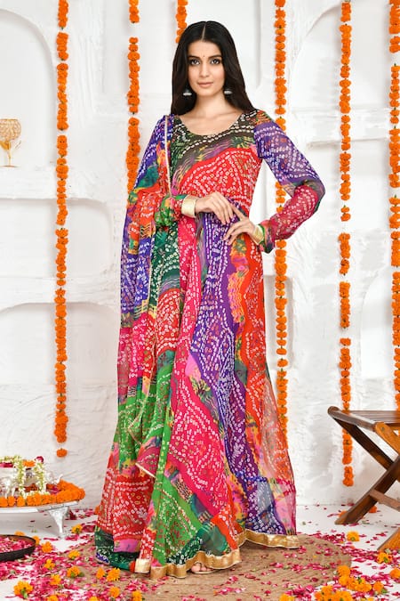 Bannhi Rajasthani Bandhani Print Anarkali With Dupatta 