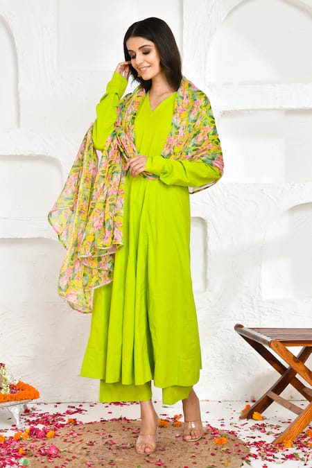 Bannhi Anarkali & Palazzo Set With Floral Print Dupatta 