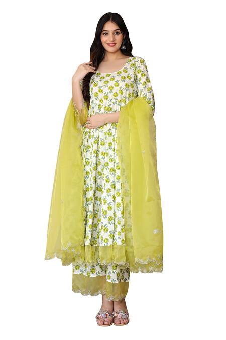 Shop Bannhi By Priyanka Rathore Ivory Cotton, Organza Embroidery Round Neck Hand Block Print Anarkali Pant Set Online at Aza Fashions Shop_Bannhi By Priyanka Rathore_Ivory Cotton, Organza Embroidery Round Neck Hand Block Print Anarkali Pant Set _Online_at_Aza_Fashions