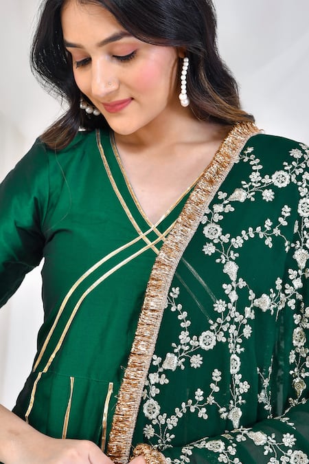 Buy Bannhi By Priyanka Rathore Green Georgette, Taffeta Gota Patti, Stripe Embellished Anarkali With Dupatta Online at Aza Fashions Buy_Bannhi By Priyanka Rathore_Green Georgette, Taffeta Gota Patti, Stripe Embellished Anarkali With Dupatta _Online_at_Aza_Fashions