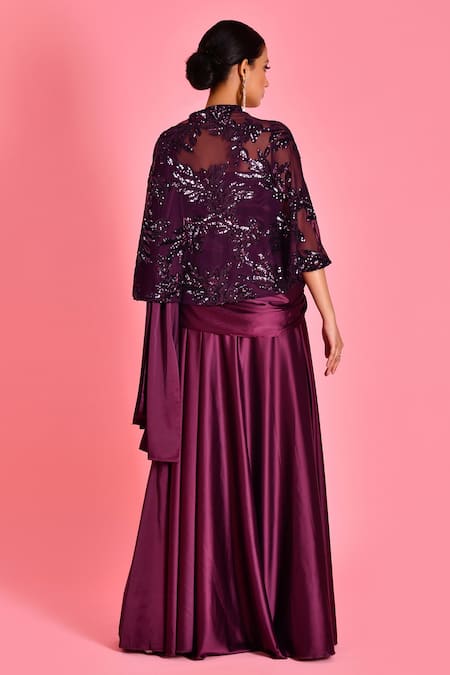 Bannhi By Priyanka Rathore Draped Saree Gown With Embroidered Cape 