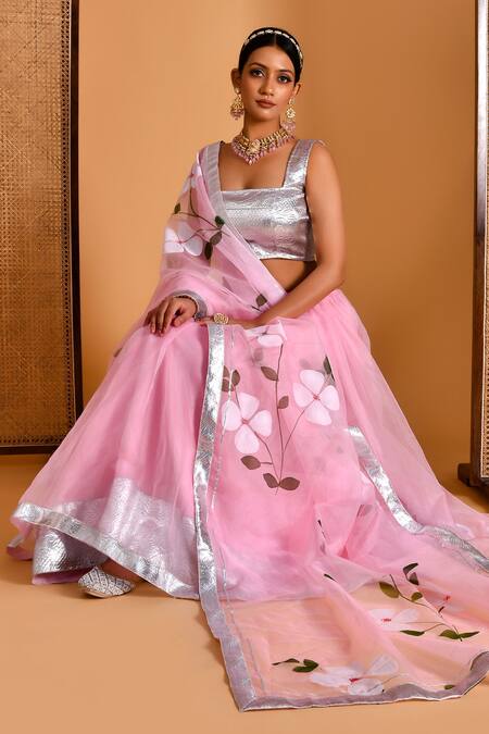 Bannhi By Priyanka Rathore Pink Organza Gota Patti Square Neck Border Embellished Lehenga Set Online at Aza Fashions Bannhi By Priyanka Rathore_Pink Organza Gota Patti Square Neck Border Embellished Lehenga Set _Online_at_Aza_Fashions