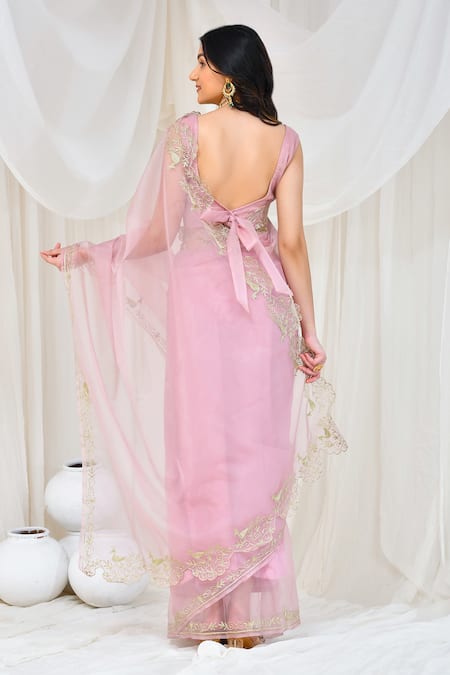 Bannhi By Priyanka Rathore Floral Border Embroidered Saree With Blouse 