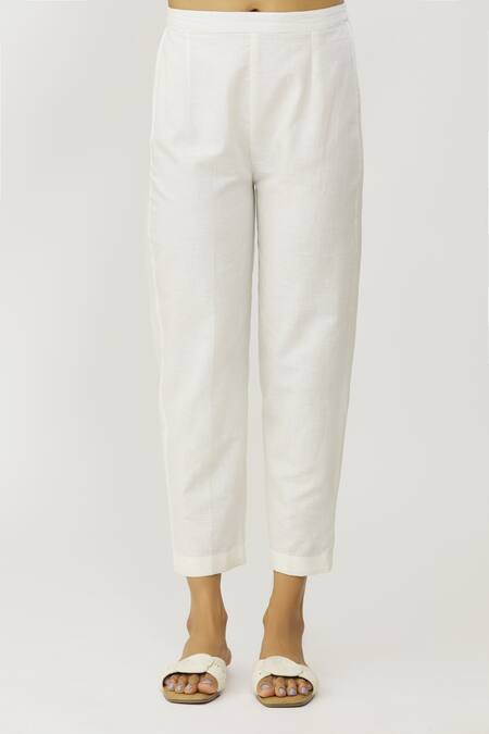 Buy_Neeta Bhargava_White Cotton, Linen Sequins, Beads Split V-neck Embroidered Shirt And Pant Set_Online_at_Aza_Fashions