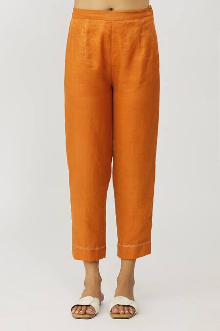 Neeta Bhargava_Orange Tissue, Voile Embroidery Round Neck Kaftan And Pant Set _Online_at_Aza_Fashions