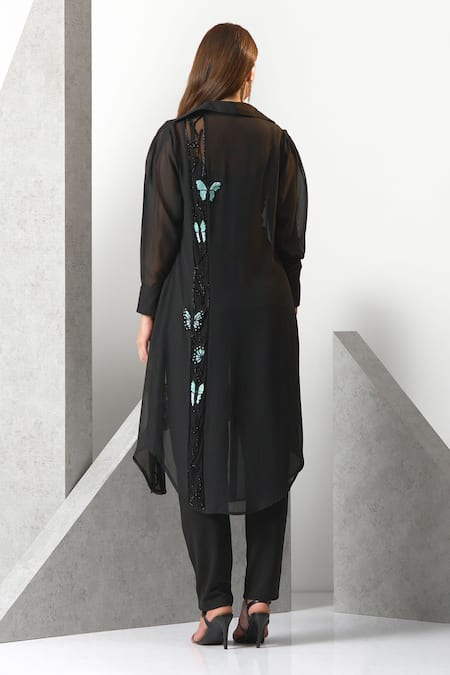 Eli Bitton Butterfly Hand Embroidered Kurta Pant Set 