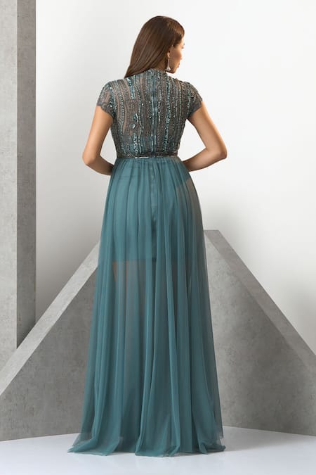 Eli Bitton Bead Hand Embroidered Gown Set 