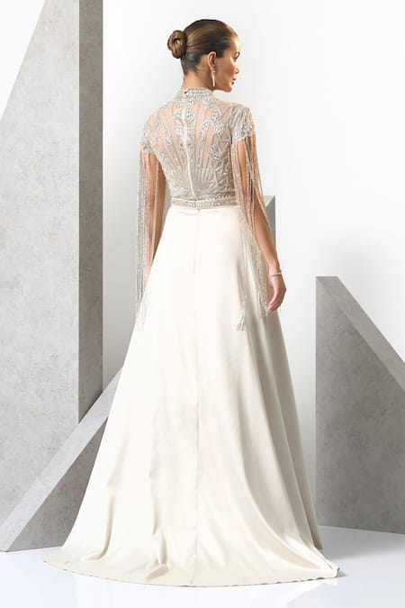 Eli Bitton Geometric Sequin Embroidered High Neck Gown 