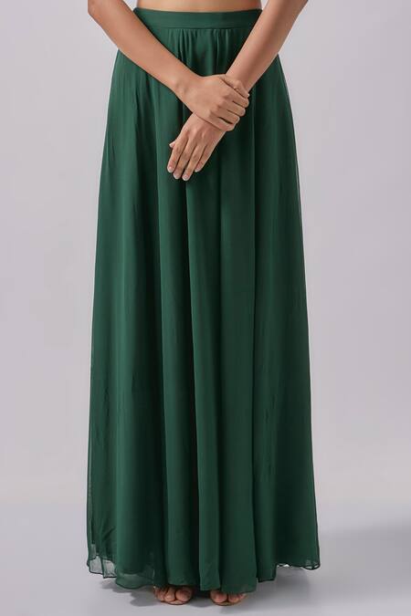 Blue Lotus Design_Green Georgette Embroidery, Sequins Round Embellished Border Cape Palazzo Set _Online_at_Aza_Fashions